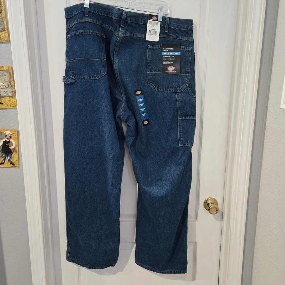 Dickies Carpenter Jean Mens 46x30 Blue New Relaxed Fit Straight Leg Work Pants - Picture 2 of 5